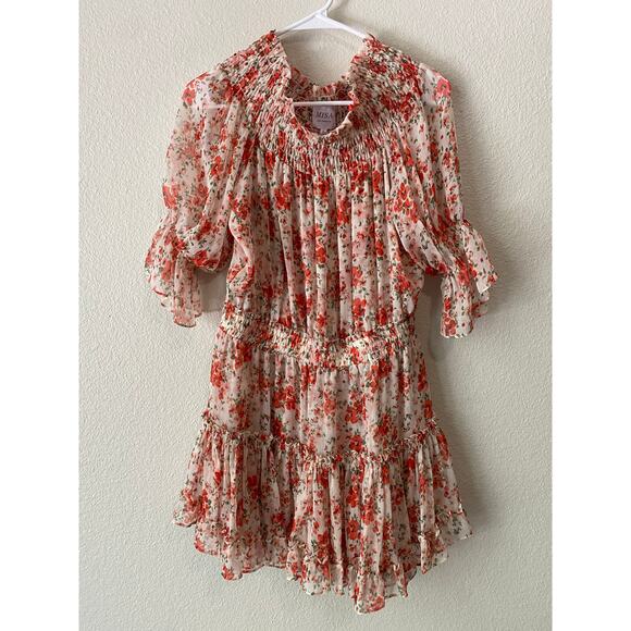 Misa Darla Poppy Floral Mini Dress Large Red Ruffle Romantic Feminine Coquette - Picture 11 of 16